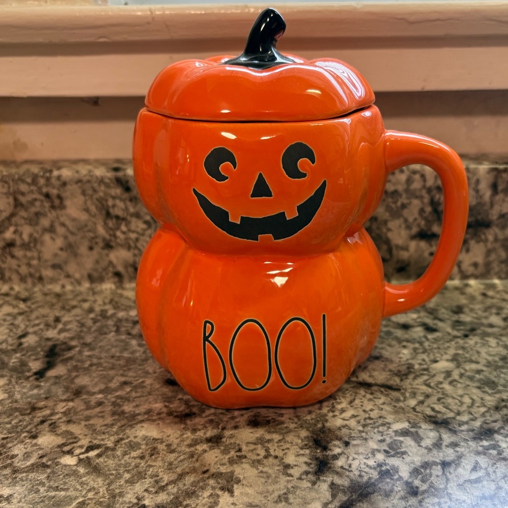 Rae Dunn Halloween Stacked Pumpkin “Boo!” Mug with Topper - 2024 Release